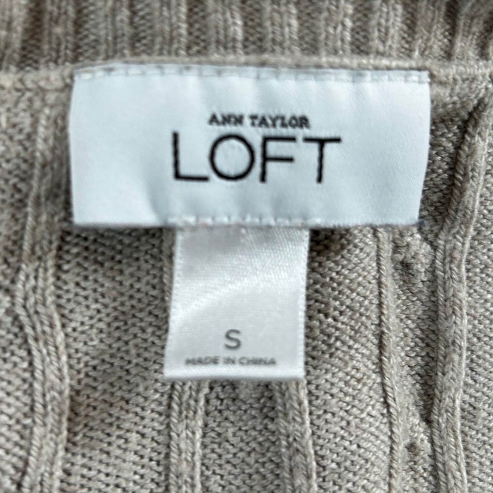 LOFT Ann Taylor Cable Knit V Neck Sweater Tan Long Sleeve Women's Size S - Picture 8 of 9